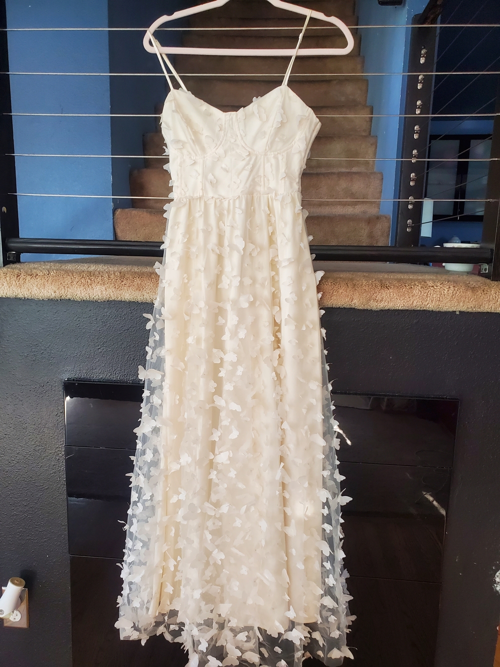 Ivory Spaghetti-Strap Girls Formal Dress with 3D Floral Appliqué